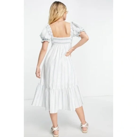 Abercrombie & Fitch Puff Sleeve Striped Midi Dress - Picture 2 of 7